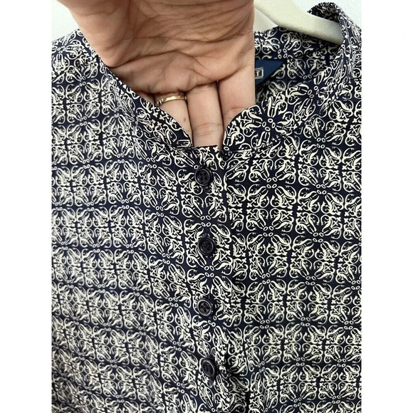 Vtg Herman Geist Large Navy Blue Top Damask Tunic Long Sleeve Button Lagenlook - Picture 9 of 10